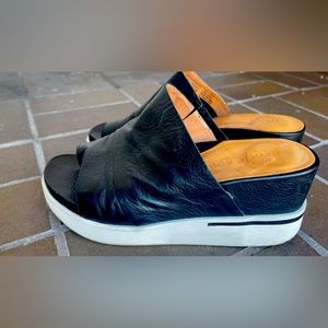 Edgy Black leather wedges- Gentle Souls by Kenneth Cole shoes- size 9